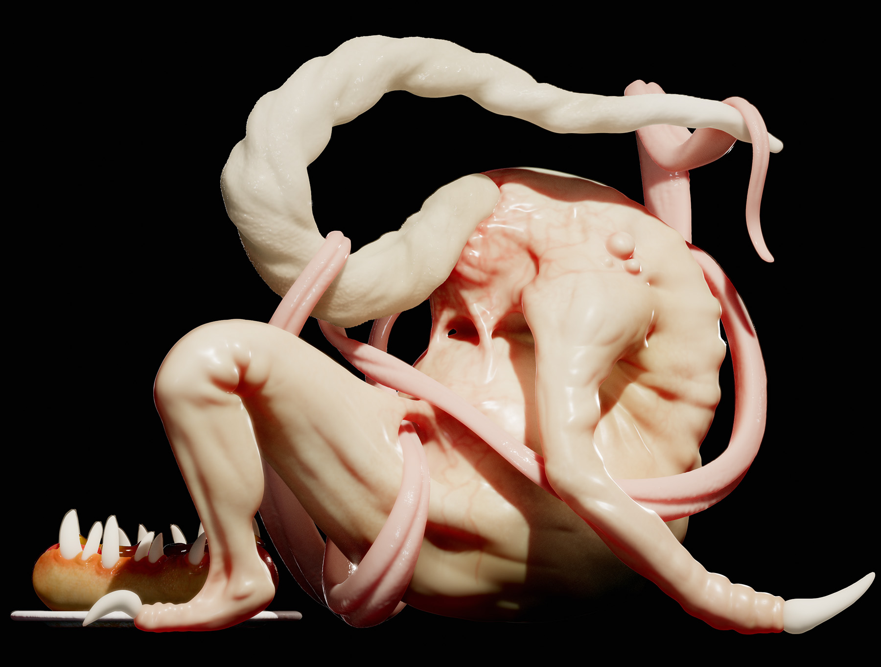 image of a naked and depressed demon with his elongated tongue wrapping around him