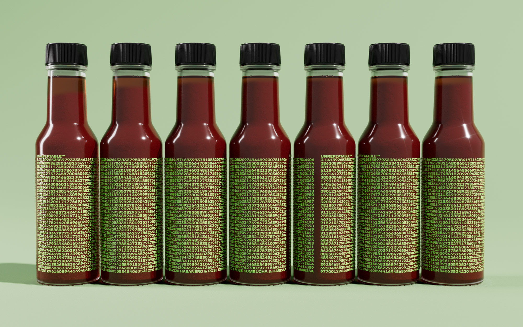 illustration of hot sauces with lude names - The number of Pi to almost 1000 digits